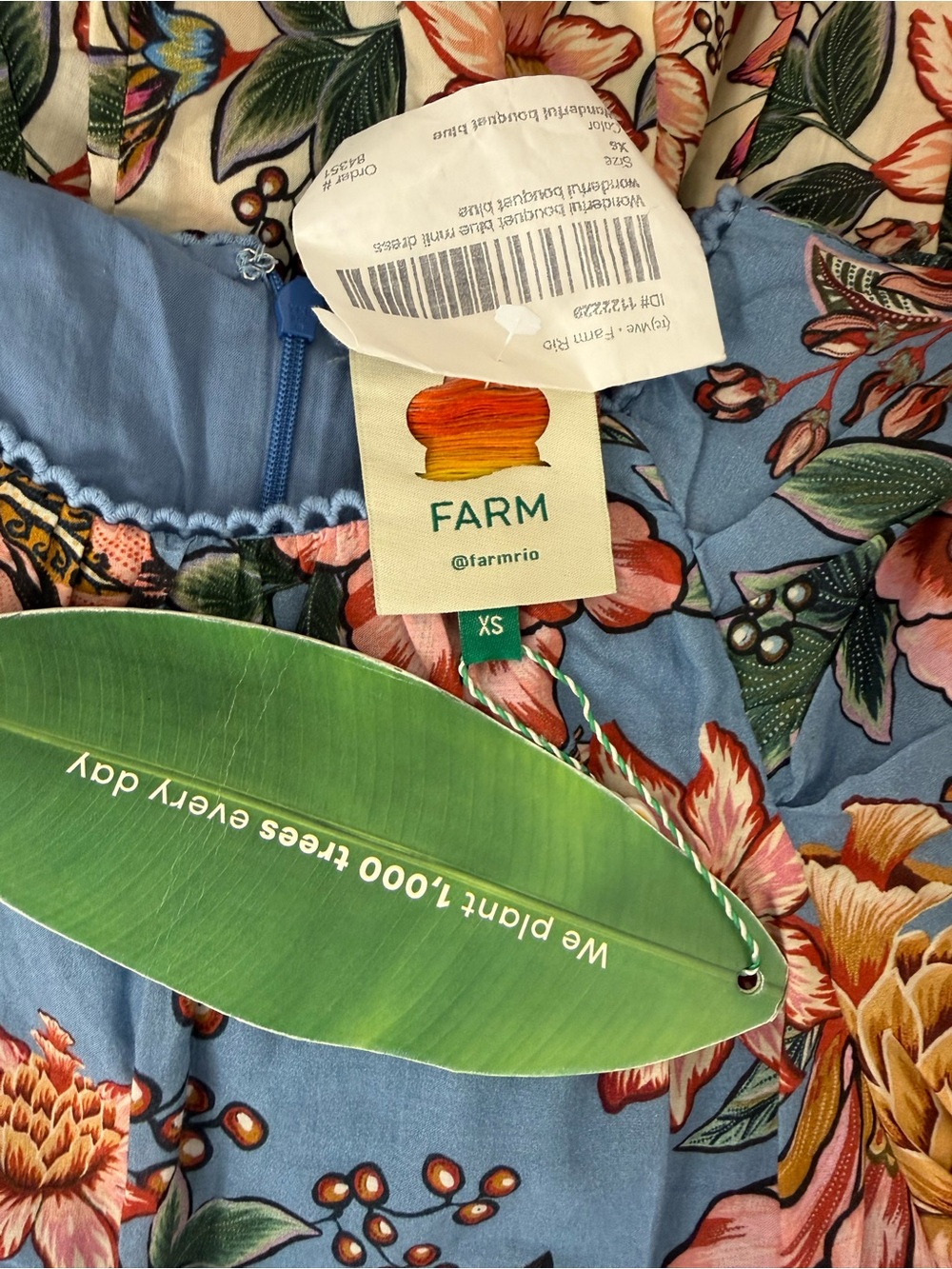 NWT FARM Rio Blue Floral Puff-Sleeve Mini Dress - XS - Picture 8 of 12